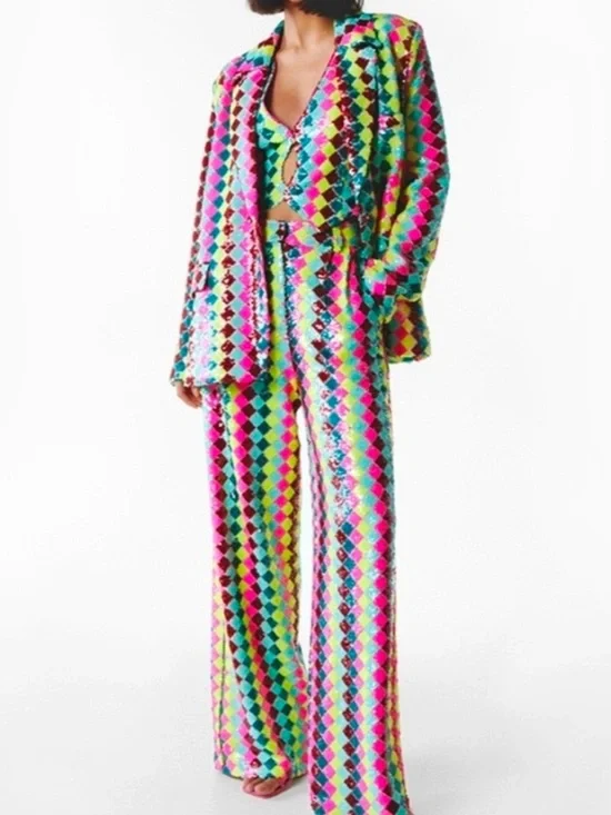 NWT Nasty Gal Multicolor Sequin Blazer US 8 - Picture 2 of 6